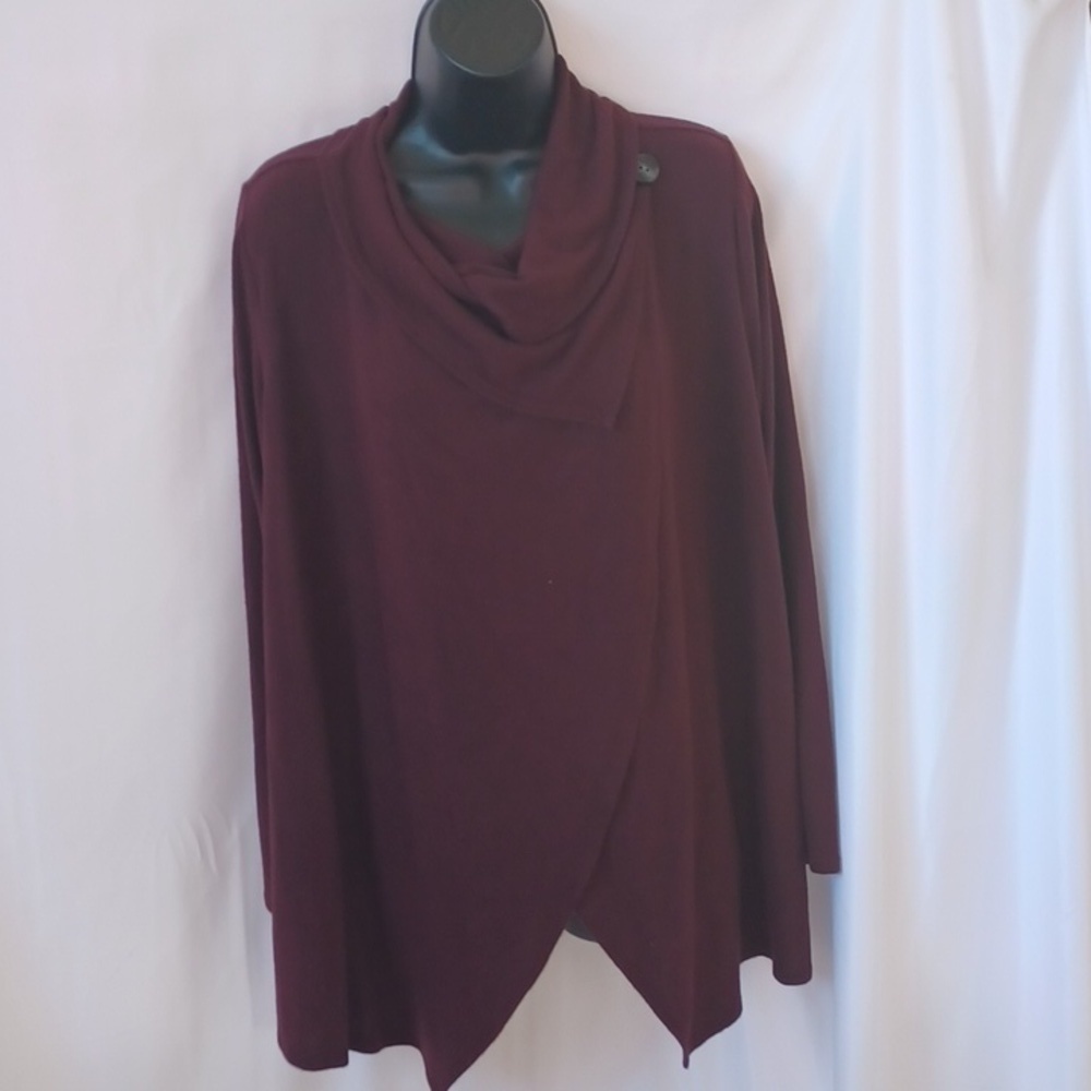 Apt 9 -2 way Wrap Cowl Cardigan, assymetrical hem, soft! Burgundy